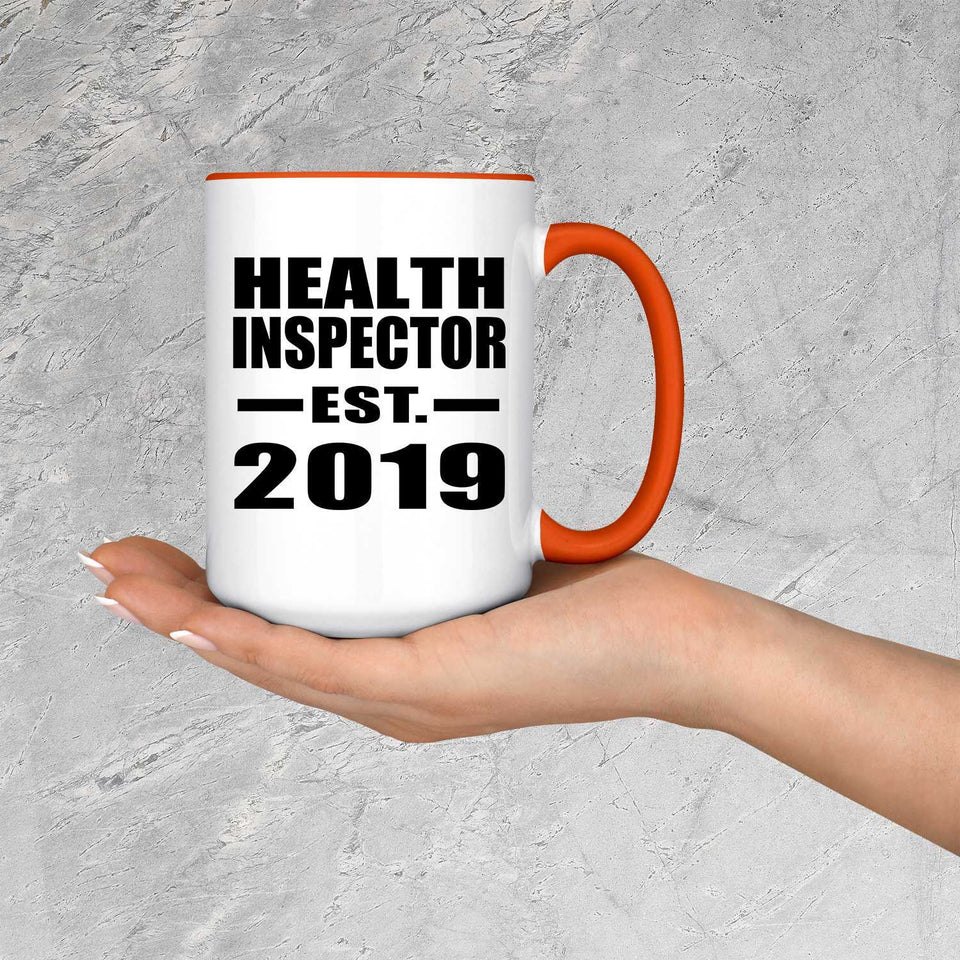 Health Inspector Established EST. 2019 - 15oz Accent Mug Orange
