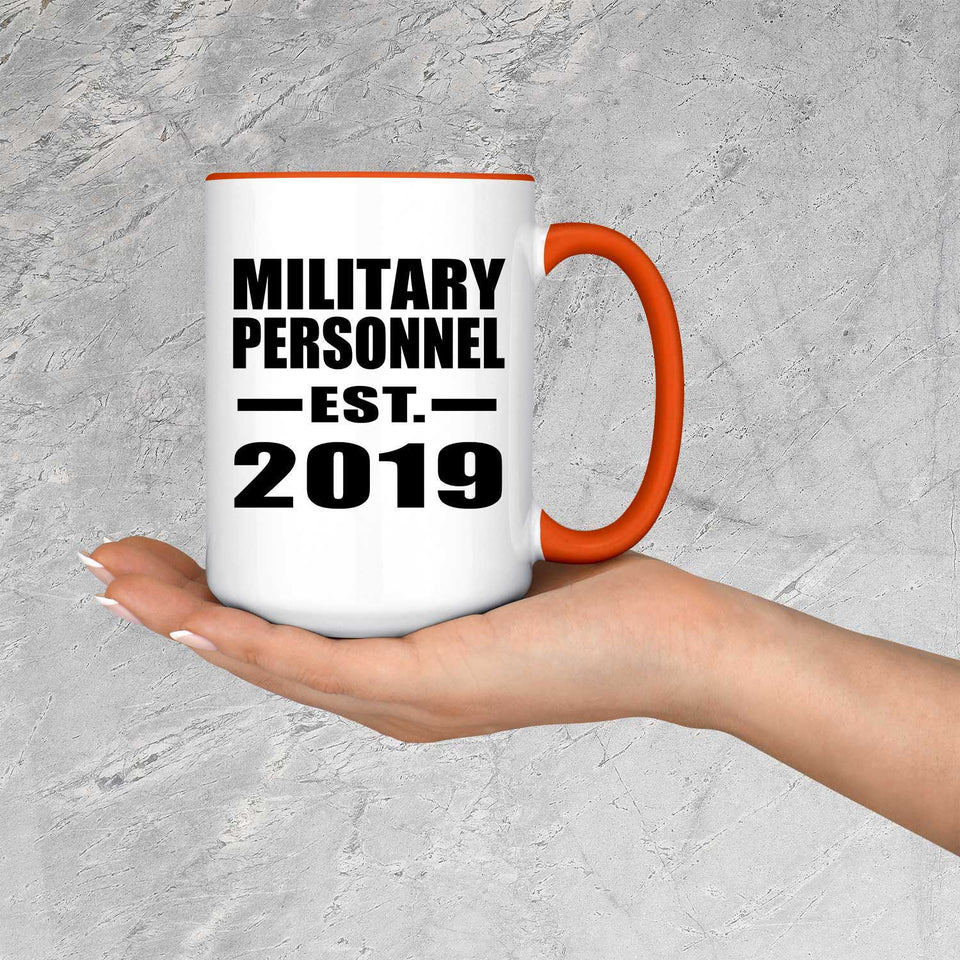 Military Personnel Established EST. 2019 - 15oz Accent Mug Orange