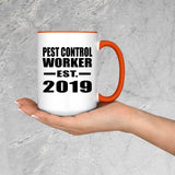 Pest Control Worker Established EST. 2019 - 15oz Accent Mug Orange