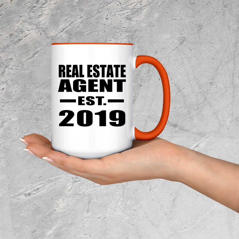 Real Estate Agent Established EST. 2019 - 15oz Accent Mug Orange