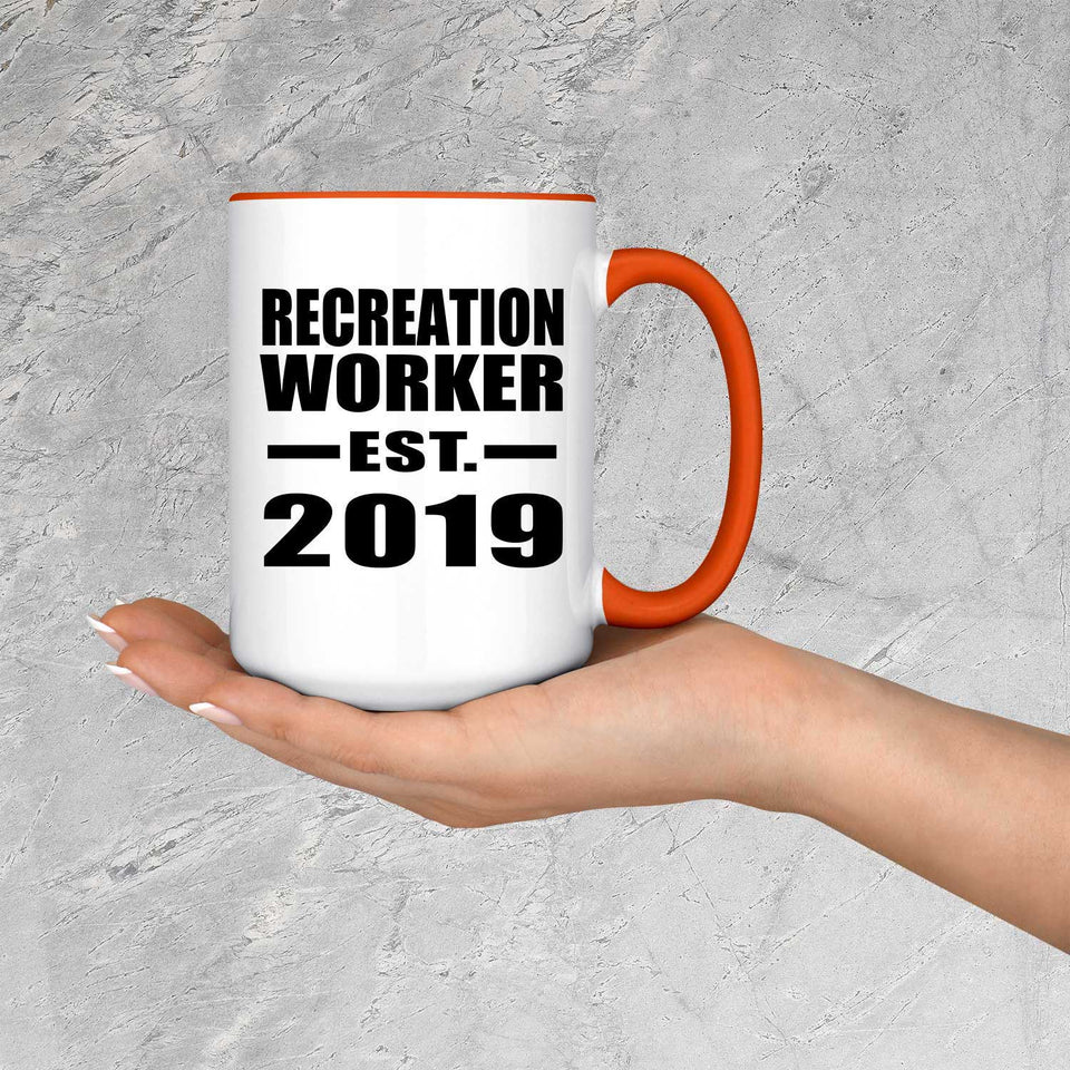 Recreation Worker Established EST. 2019 - 15oz Accent Mug Orange