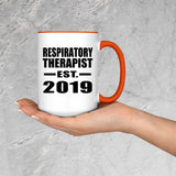 Respiratory Therapist Established EST. 2019 - 15oz Accent Mug Orange