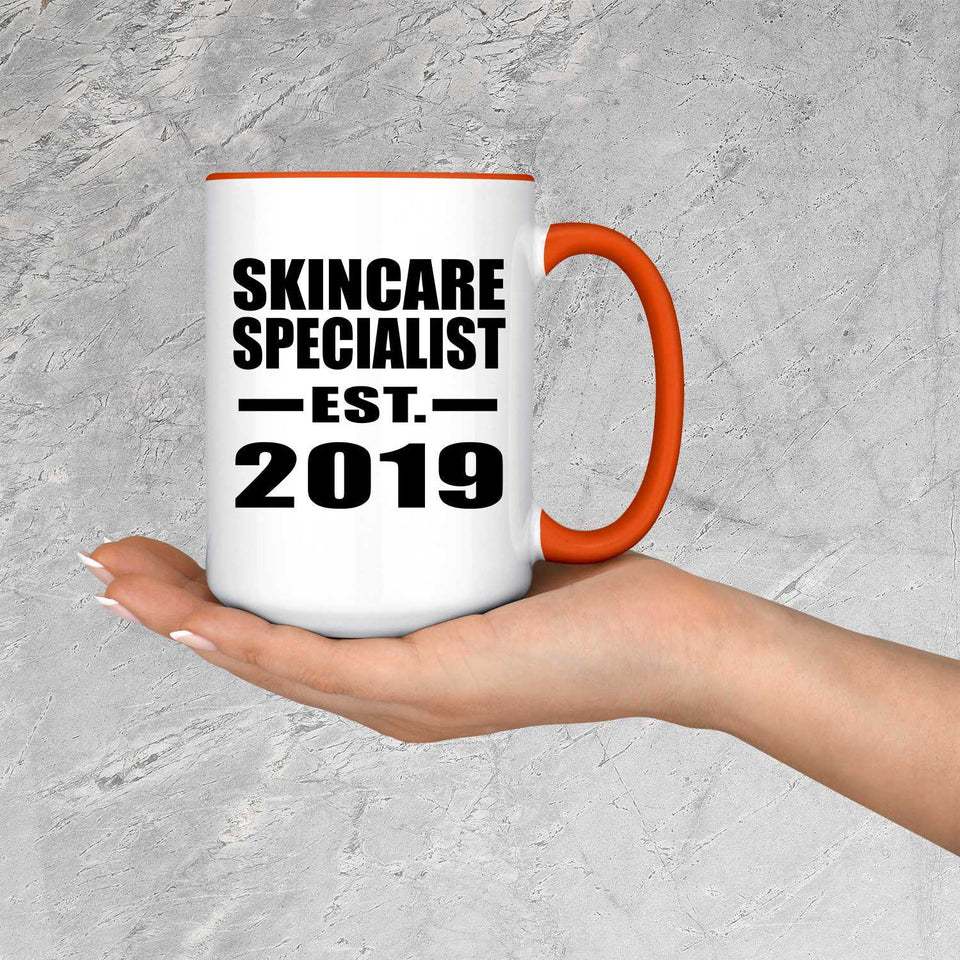 Skincare Specialist Established EST. 2019 - 15oz Accent Mug Orange