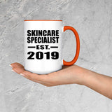 Skincare Specialist Established EST. 2019 - 15oz Accent Mug Orange