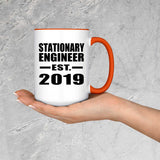 Stationary Engineer Established EST. 2019 - 15oz Accent Mug Orange