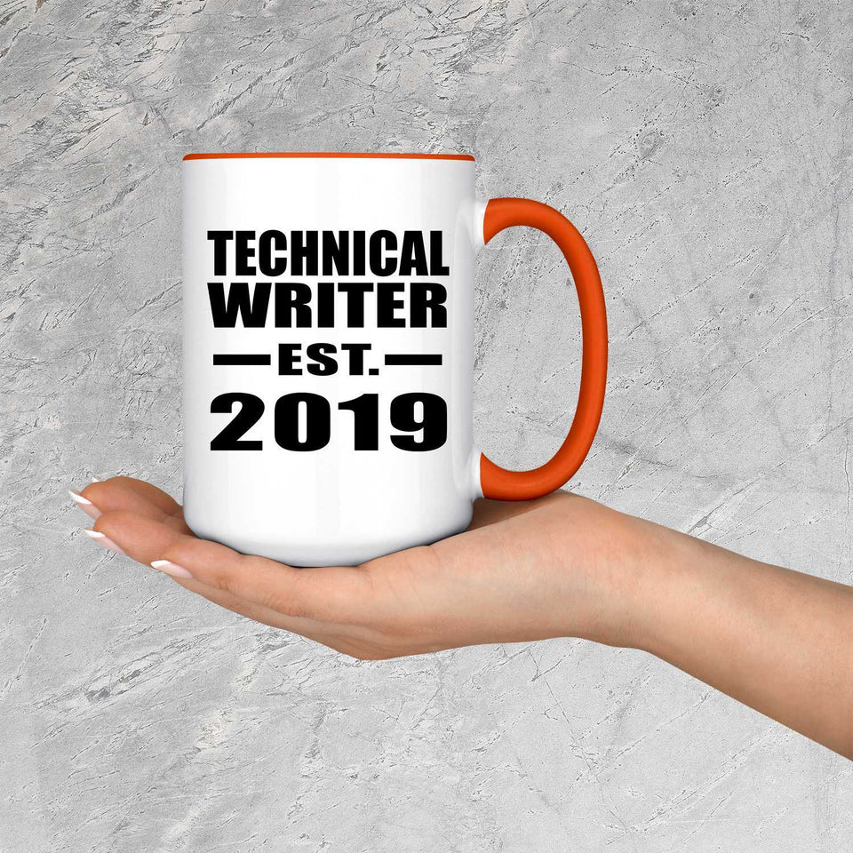 Technical Writer Established EST. 2019 - 15oz Accent Mug Orange