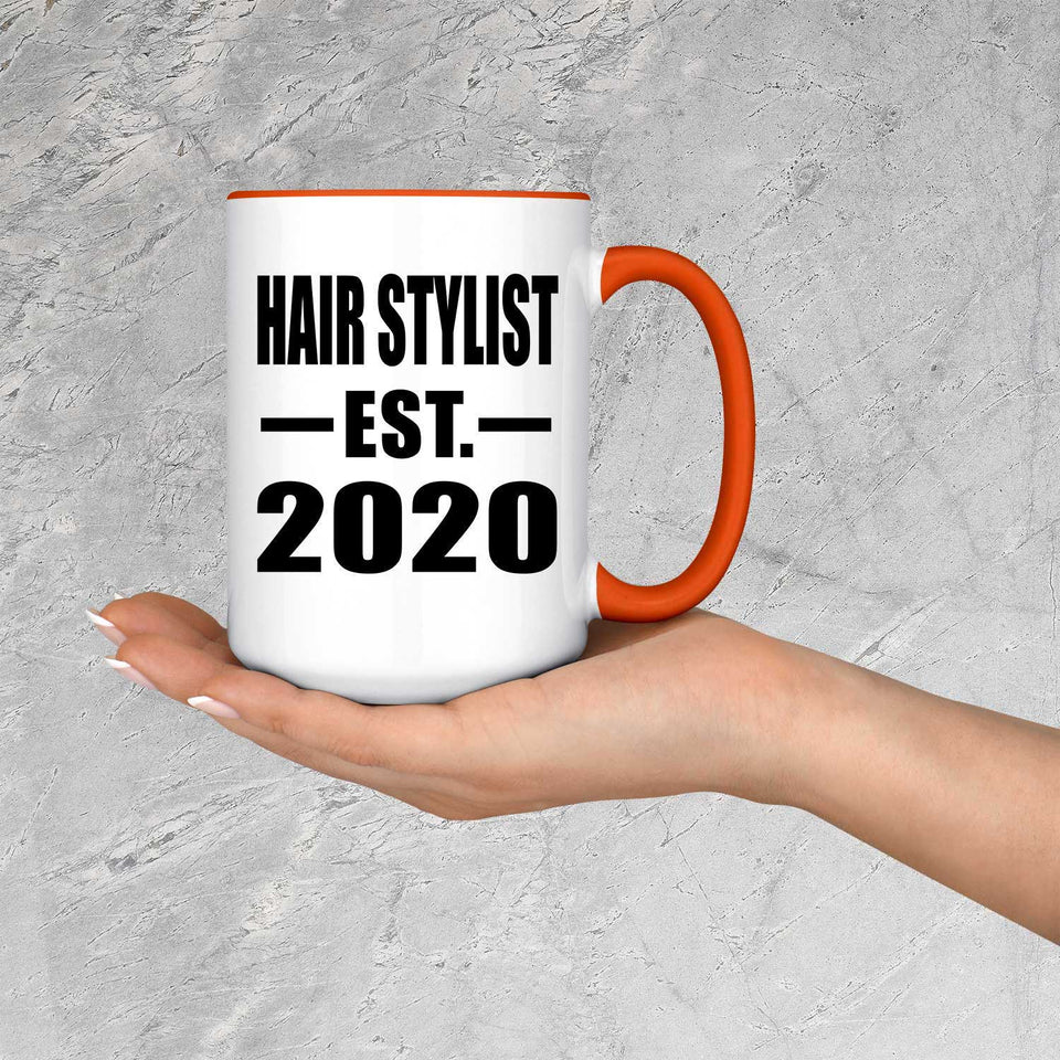Hair Stylist Established EST. 2020 - 15oz Accent Mug Orange