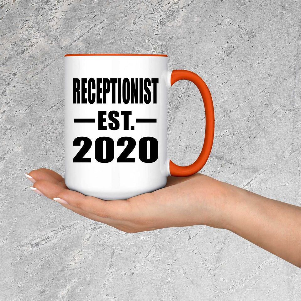 Receptionist Established EST. 2020 - 15oz Accent Mug Orange