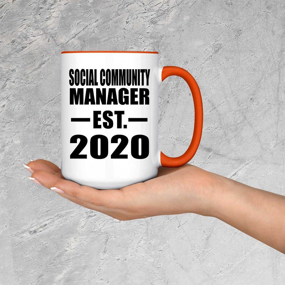 Social Community Manager Established EST. 2020 - 15oz Accent Mug Orange