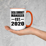 Social Community Manager Established EST. 2020 - 15oz Accent Mug Orange