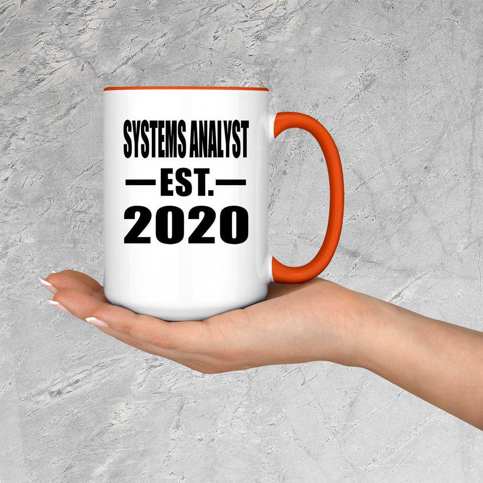 Systems Analyst Established EST. 2020 - 15oz Accent Mug Orange