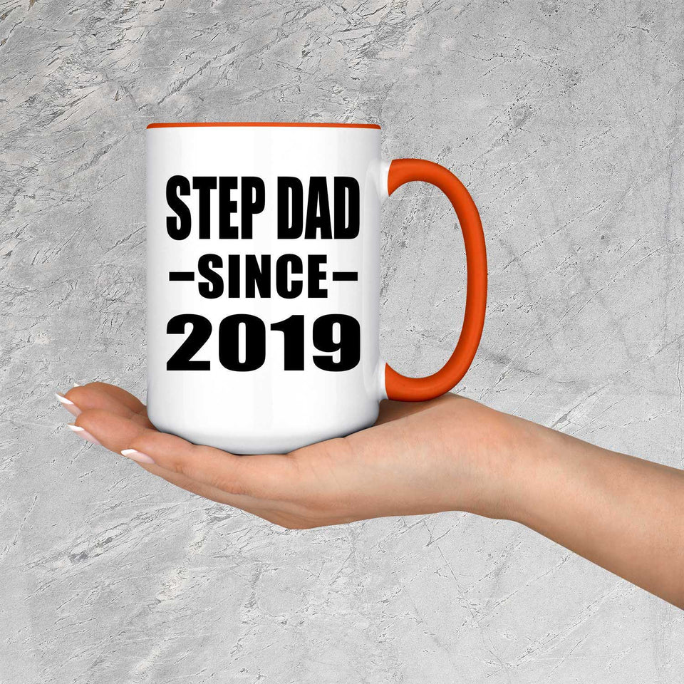 Step Dad Since 2019 - 15oz Accent Mug Orange