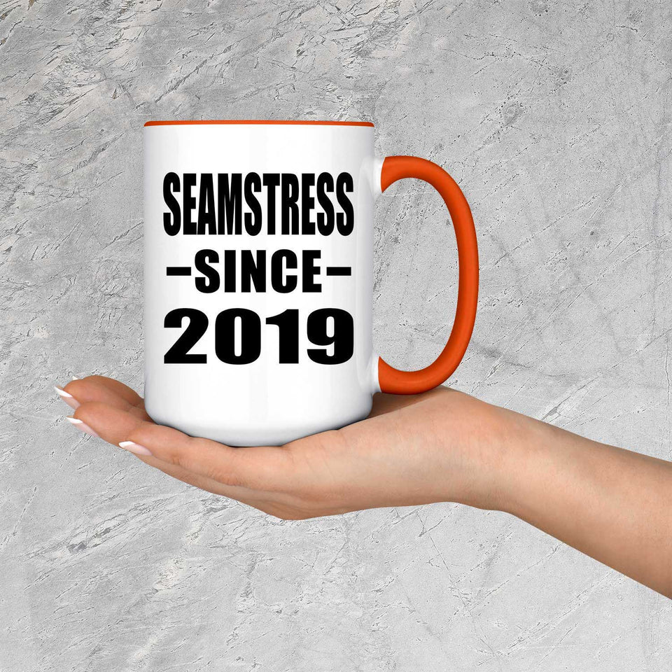 Seamstress Since 2019 - 15oz Accent Mug Orange