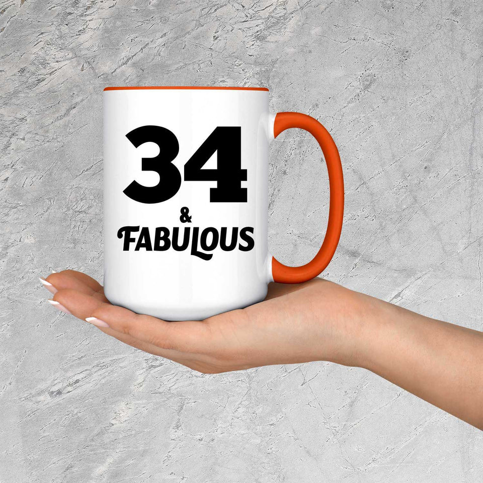 34th Birthday 34 & Fabulous - 15oz Accent Mug Orange