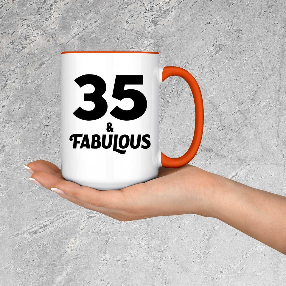 35th Birthday 35 & Fabulous - 15oz Accent Mug Orange