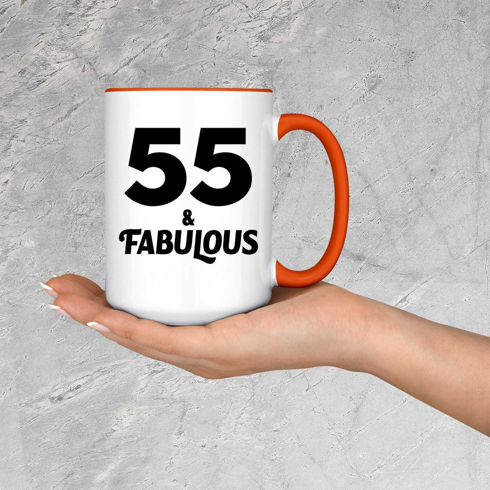 55th Birthday 55 & Fabulous - 15oz Accent Mug Orange