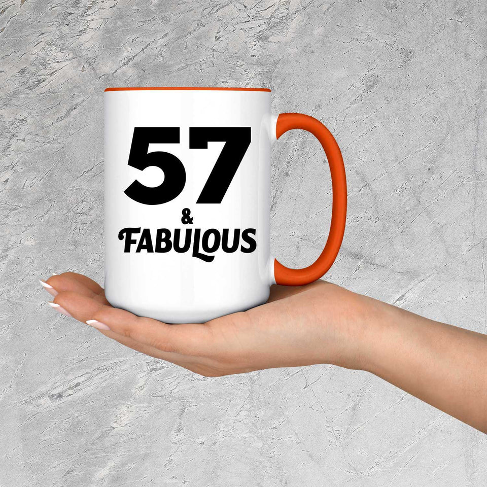 57th Birthday 57 & Fabulous - 15oz Accent Mug Orange