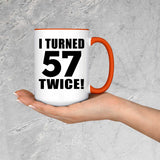 114th Birthday I Turned 57 Twice - 15oz Accent Mug Orange