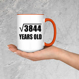 62nd Birthday Square Root of 3844 Years Old - 15oz Accent Mug Orange