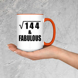 12th Birthday Square Root of 144 & Fabulous - 15oz Accent Mug Orange