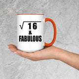 4th Birthday Square Root of 16 & Fabulous - 15oz Accent Mug Orange