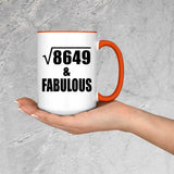 93rd Birthday Square Root of 8649 & Fabulous - 15oz Accent Mug Orange
