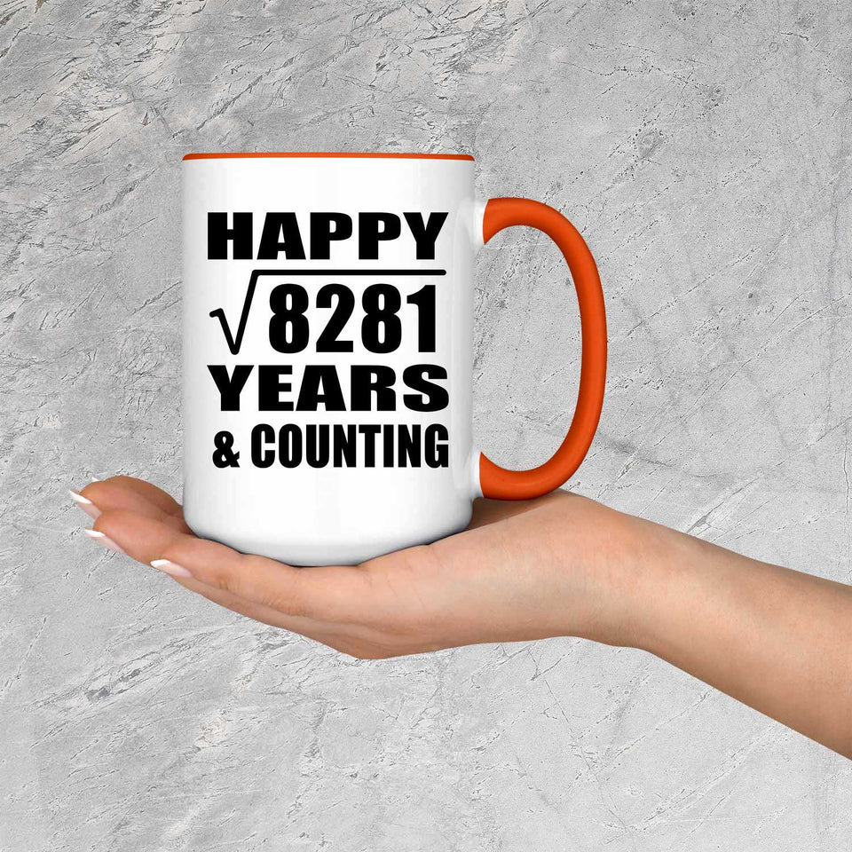 Happy 91st Anniversary Square Root of 8281 Years & Counting - 15oz Accent Mug Orange