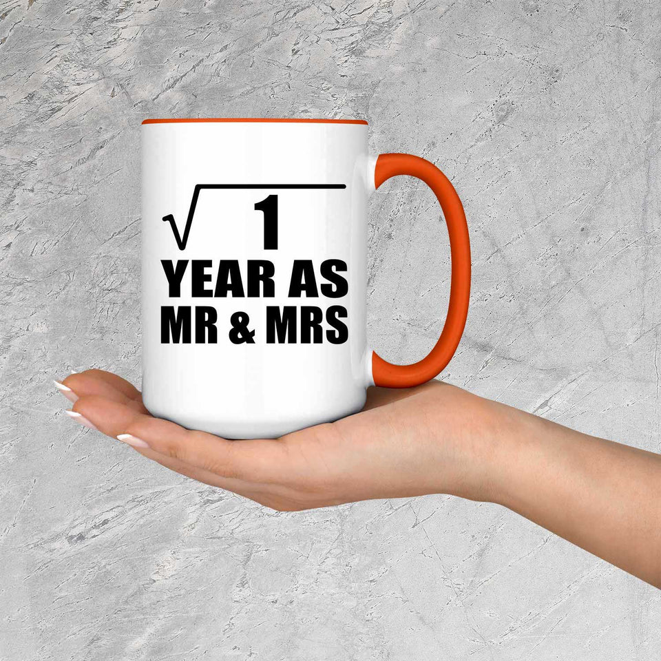1st Anniversary Square Root of 1 Year As Mr & Mrs - 15oz Accent Mug Orange