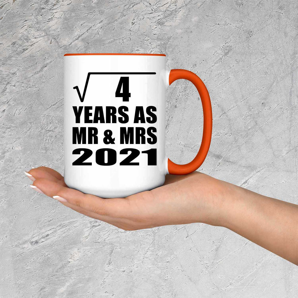 2nd Anniversary Square Root of 4 Years As Mr & Mrs 2021 - 15oz Accent Mug Orange