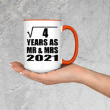 2nd Anniversary Square Root of 4 Years As Mr & Mrs 2021 - 15oz Accent Mug Orange
