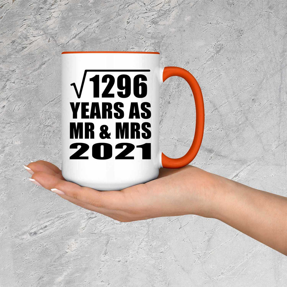 36th Anniversary Square Root of 1296 Years As Mr & Mrs 2021 - 15oz Accent Mug Orange