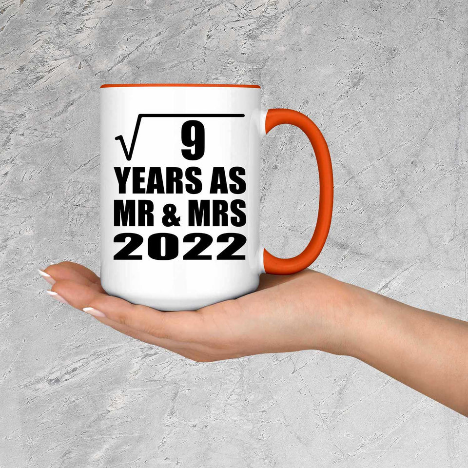 3rd Anniversary Square Root of 9 Years As Mr & Mrs 2022 - 15oz Accent Mug Orange