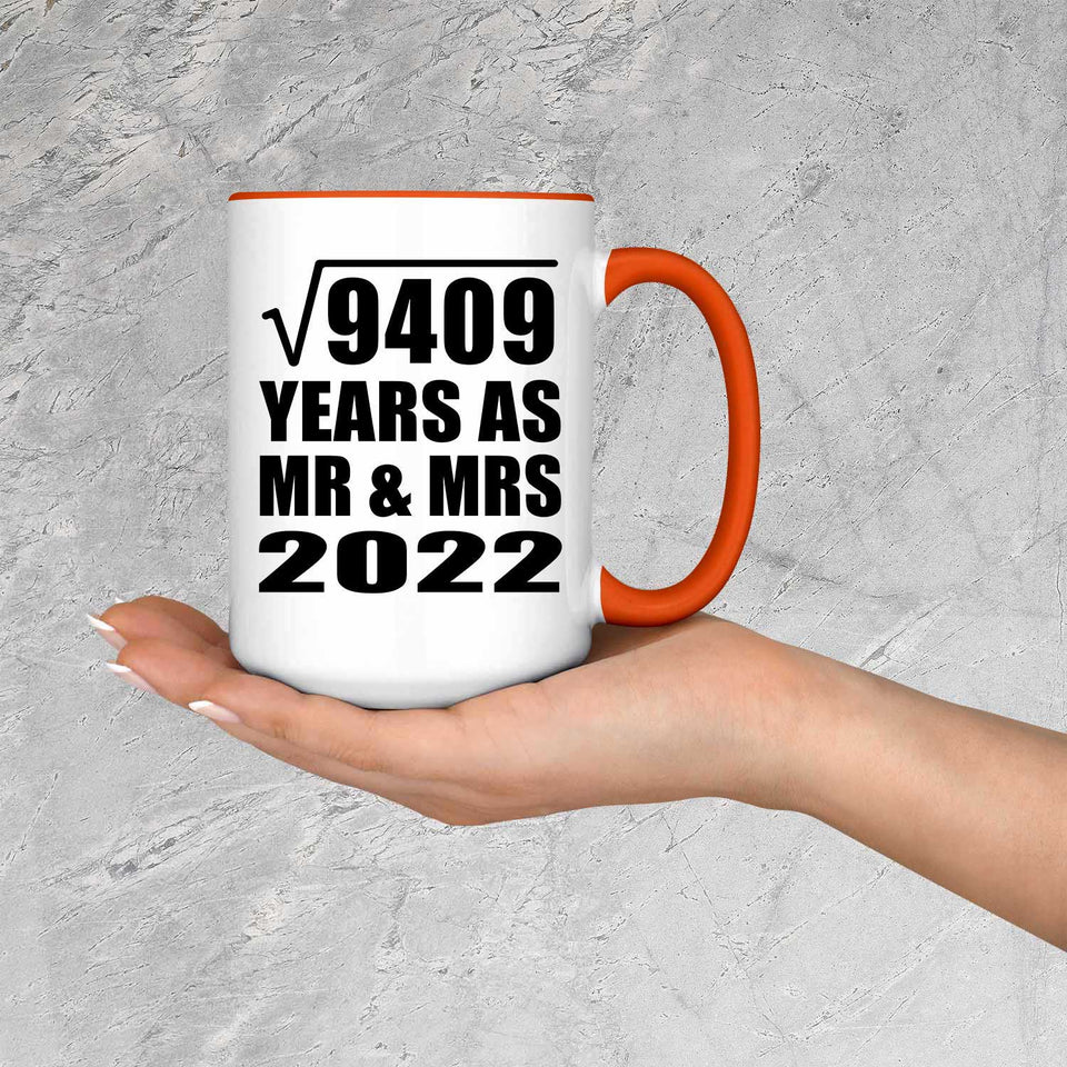 97th Anniversary Square Root of 9409 Years As Mr & Mrs 2022 - 15oz Accent Mug Orange