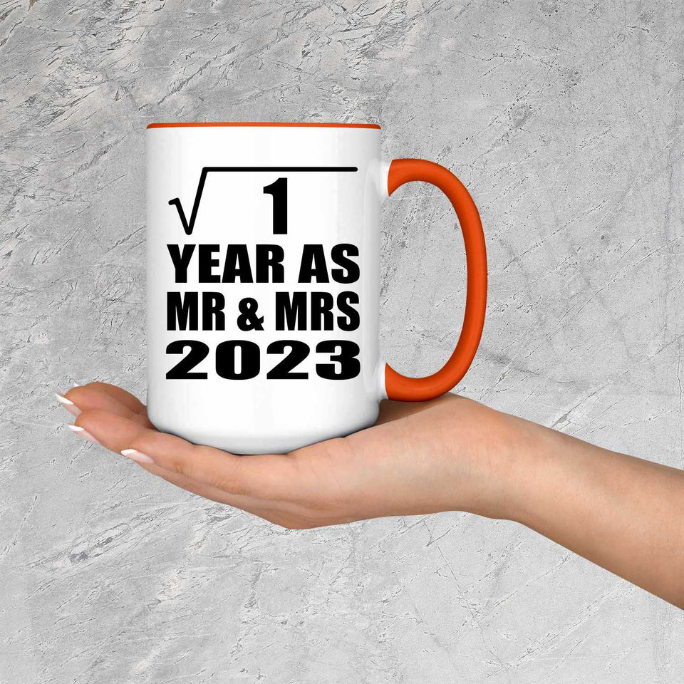 1st Anniversary Square Root of 1 Year As Mr & Mrs 2023 - 15oz Accent Mug Orange