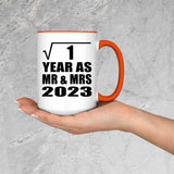 1st Anniversary Square Root of 1 Year As Mr & Mrs 2023 - 15oz Accent Mug Orange