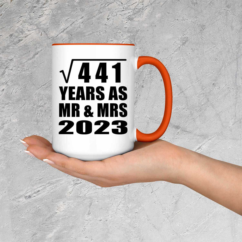 21st Anniversary Square Root of 441 Years As Mr & Mrs 2023 - 15oz Accent Mug Orange