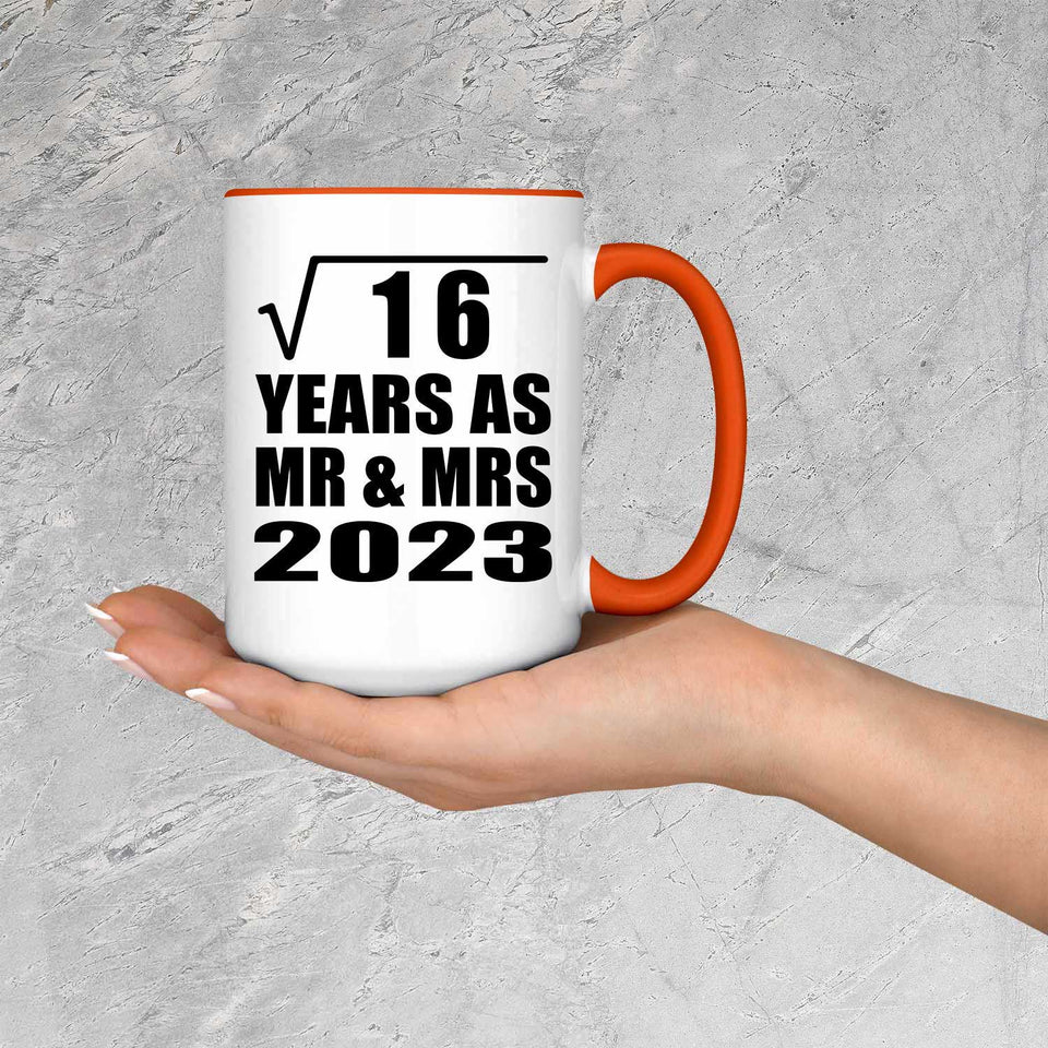 4th Anniversary Square Root of 16 Years As Mr & Mrs 2023 - 15oz Accent Mug Orange