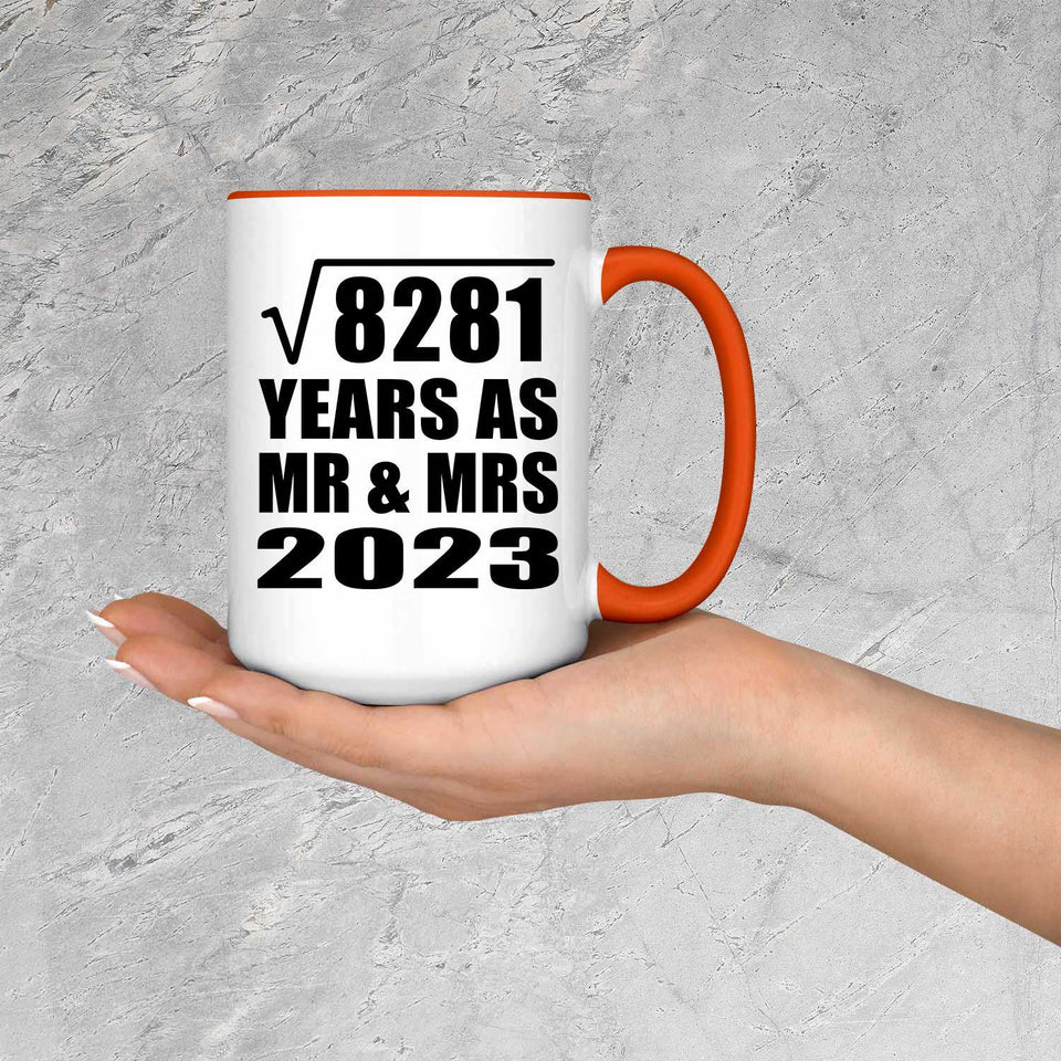 91st Anniversary Square Root of 8281 Years As Mr & Mrs 2023 - 15oz Accent Mug Orange