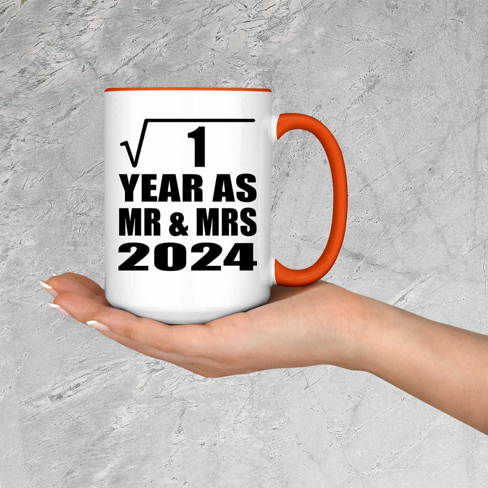 1st Anniversary Square Root of 1 Year As Mr & Mrs 2024 - 15oz Accent Mug Orange