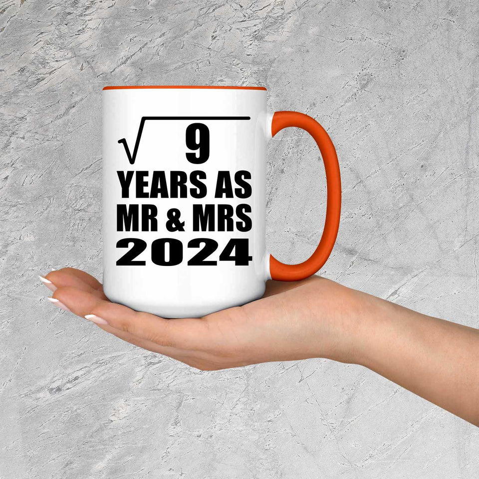 3rd Anniversary Square Root of 9 Years As Mr & Mrs 2024 - 15oz Accent Mug Orange