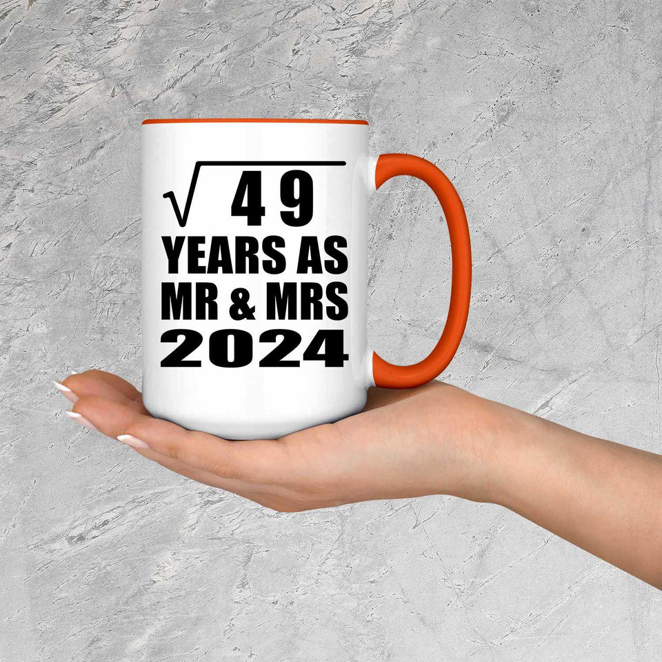7th Anniversary Square Root of 49 Years As Mr & Mrs 2024 - 15oz Accent Mug Orange