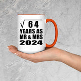 8th Anniversary Square Root of 64 Years As Mr & Mrs 2024 - 15oz Accent Mug Orange