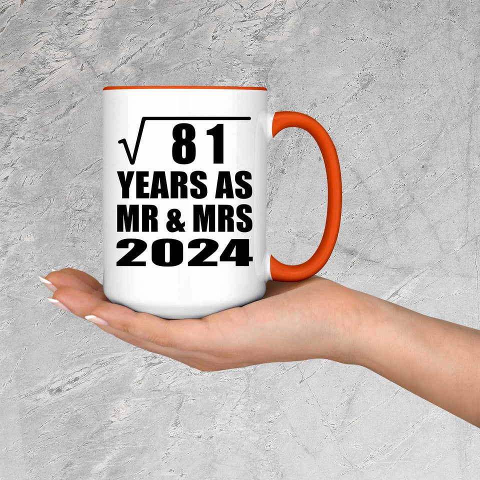 9th Anniversary Square Root of 81 Years As Mr & Mrs 2024 - 15oz Accent Mug Orange