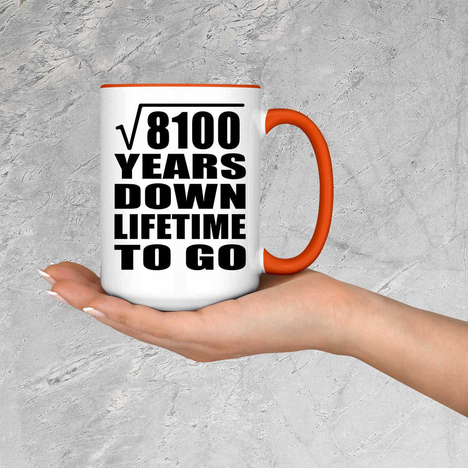 90th Anniversary Square Root of 8100 Years Lifetime To Go - 15oz Accent Mug Orange