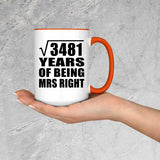 59th Anniversary Square Root of 3481 Years of Being Mrs Right - 15oz Accent Mug Orange