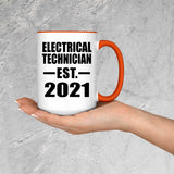 Electrical Technician Established EST. 2021 - 15oz Accent Mug Orange