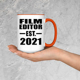 Film Editor Established EST. 2021 - 15oz Accent Mug Orange