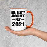 Real Estate Agent Established EST. 2021 - 15oz Accent Mug Orange