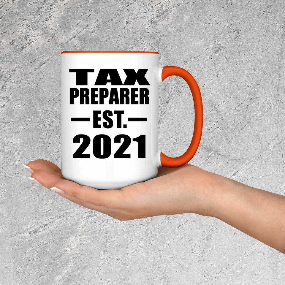 Tax Preparer Established EST. 2021 - 15oz Accent Mug Orange