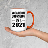 Vocational Counselor Established EST. 2021 - 15oz Accent Mug Orange